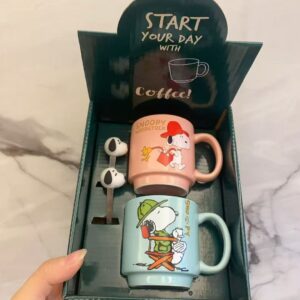 Taza ceramica x2 con cuchara Snoopy