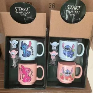 Taza ceramica Stitch x2 con cuchara